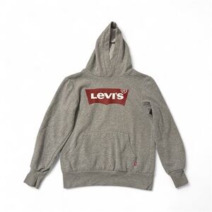 Levi's Casual Heather Gray Boy’s Hoodie Kangaroo Pocket Sweater with Red Logo